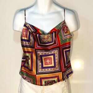 J for Justify SZ L NWOT Bright multi colored satin draped neck camisole Y2K 90's